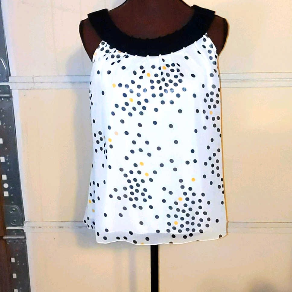 Cato White & Black Round Neck Sleeveless Top